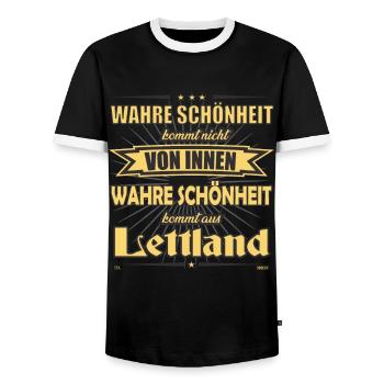 La vraie beauté vient de Lettonie Design - T-shirt contrasté Homme - noir/blanc - Devant - AI Model Female 172 light (172cm) & AI Model Male 178 light (178cm)