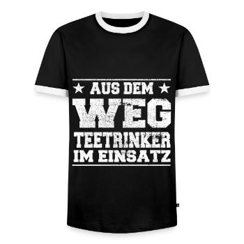 Aus dem Weg Teetrinker im Einsatz Design - Männer Kontrast-T-Shirt - Schwarz/Weiß - Vorne - AI Model Female 172 light (172cm) & AI Model Male 178 light (178cm)