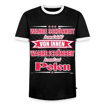 La vraie beauté vient de Pologne Design - T-shirt contrasté Homme - noir/blanc - Devant - AI Model Female 172 light (172cm) & AI Model Male 178 light (178cm)