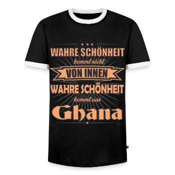 True beauty comes from Ghana Design - Men's Ringer Shirt - black/white - Front - AI Model Female 172 light (172cm) & AI Model Male 178 light (178cm)