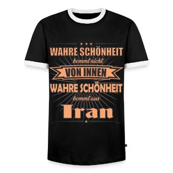 True beauty comes from Iran Design - Men's Ringer Shirt - black/white - Front - AI Model Female 172 light (172cm) & AI Model Male 178 light (178cm)