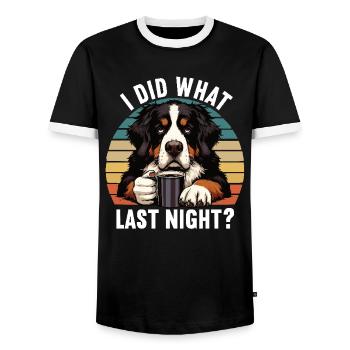 I Did What Last Night Bernese Mountain Dog Mountain Dog - Men's Ringer Shirt - black/white - Front - AI Model Female 172 light (172cm) & AI Model Male 178 light (178cm)