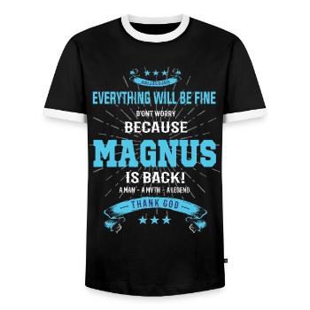 Everything will be fine Magnus Is back - Männer Kontrast-T-Shirt - Schwarz/Weiß - Vorne - AI Model Female 172 light (172cm) & AI Model Male 178 light (178cm)