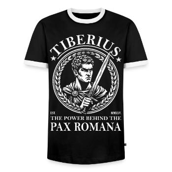 Tiberius – The Power Behind the Pax Romana - Men's Ringer Shirt - black/white - Front - AI Model Female 172 light (172cm) & AI Model Male 178 light (178cm)