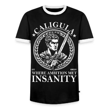 Caligula – Quand l’ambition rencontre la folie - T-shirt contrasté Homme - noir/blanc - Devant - AI Model Female 172 light (172cm) & AI Model Male 178 light (178cm)