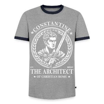 Constantin – L’architecte de la Rome chrétienne - T-shirt contrasté Homme - gris/marine  - Devant - AI Model Female 172 light (172cm) & AI Model Male 178 light (178cm)