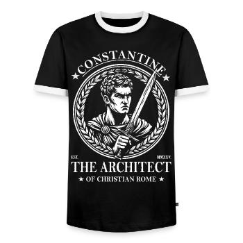 Constantine – The Architect of Christian Rome - Men's Ringer Shirt - black/white - Front - AI Model Female 172 light (172cm) & AI Model Male 178 light (178cm)