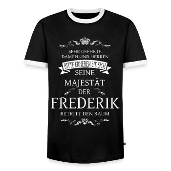 Sa Majesté le Frederik entre dans la pièce - T-shirt contrasté Homme - noir/blanc - Devant - AI Model Female 172 light (172cm) & AI Model Male 178 light (178cm)