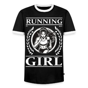 Running Girl – Running is Freedom - Men's Ringer Shirt - black/white - Front - AI Model Female 172 light (172cm) & AI Model Male 178 light (178cm)