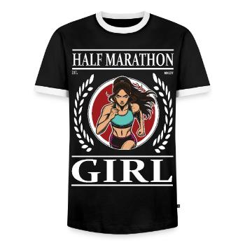 Half Marathon Girl – Run with heart and power - Men's Ringer Shirt - black/white - Front - AI Model Female 172 light (172cm) & AI Model Male 178 light (178cm)