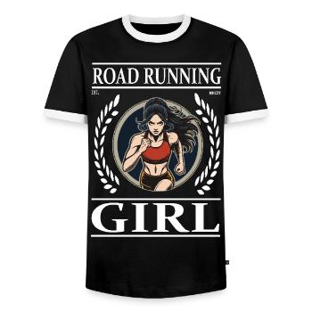 Road Running Girl – Freiheit auf der Straße - Männer Kontrast-T-Shirt - Schwarz/Weiß - Vorne - AI Model Female 172 light (172cm) & AI Model Male 178 light (178cm)
