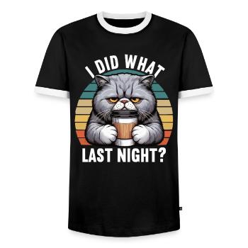 J’ai fait ce que la nuit dernière British shorthair chat Kitty - T-shirt contrasté Homme - noir/blanc - Devant - AI Model Female 172 light (172cm) & AI Model Male 178 light (178cm)