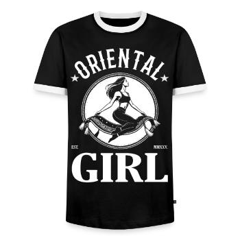 Oriental Girl – femme sur tapis volant - T-shirt contrasté Homme - noir/blanc - Devant - AI Model Female 172 light (172cm) & AI Model Male 178 light (178cm)