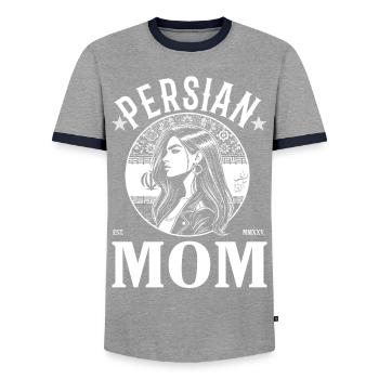 Persian Mom – A strong woman from Iran - Men's Ringer Shirt - grey/navy  - Front - AI Model Female 172 light (172cm) & AI Model Male 178 light (178cm)
