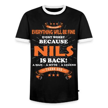 Everything will be fine Nils Is back - Men's Ringer Shirt - black/white - Front - AI Model Female 172 light (172cm) & AI Model Male 178 light (178cm)