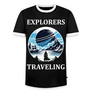 Explorer and Travel Design - Explorer Dreams - Men's Ringer Shirt - black/white - Front - AI Model Female 172 light (172cm) & AI Model Male 178 light (178cm)