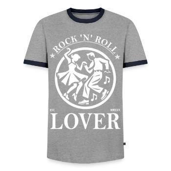 Rock'n'Roll Lover Design – Music and Dance - Men's Ringer Shirt - grey/navy  - Front - AI Model Female 172 light (172cm) & AI Model Male 178 light (178cm)