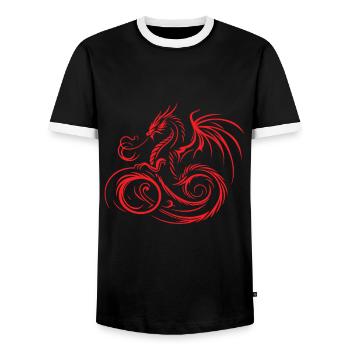 Roter Drache Mystisch, Kraftvoll und Majestätisch - Männer Kontrast-T-Shirt - Schwarz/Weiß - Vorne - AI Model Female 172 light (172cm) & AI Model Male 178 light (178cm)
