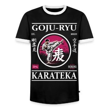 Goju-Ryu Karateka – Stärke trifft auf Gelassenheit - Männer Kontrast-T-Shirt - Schwarz/Weiß - Vorne - AI Model Female 172 light (172cm) & AI Model Male 178 light (178cm)