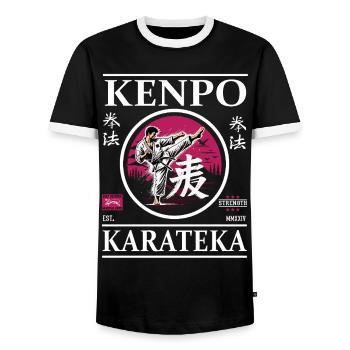 Kenpo Karateka – Master of Flowing Techniques - Men's Ringer Shirt - black/white - Front - AI Model Female 172 light (172cm) & AI Model Male 178 light (178cm)