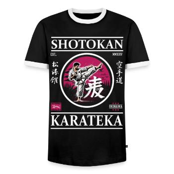 Shotokan Karateka – La force du calme - T-shirt contrasté Homme - noir/blanc - Devant - AI Model Female 172 light (172cm) & AI Model Male 178 light (178cm)