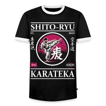 Shito-Ryu Karateka – Meister der Präzision - Männer Kontrast-T-Shirt - Schwarz/Weiß - Vorne - AI Model Female 172 light (172cm) & AI Model Male 178 light (178cm)
