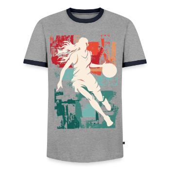 Basketball Frau Basketballerin Basketballspielerin - Männer Kontrast-T-Shirt - Grau/Navy  - Vorne - AI Model Female 172 light (172cm) & AI Model Male 178 light (178cm)