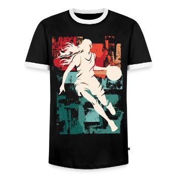 basket-ball femme basketteur joueur de basket-ball - T-shirt contrasté Homme - noir/blanc - Devant - AI Model Female 172 light (172cm) & AI Model Male 178 light (178cm)