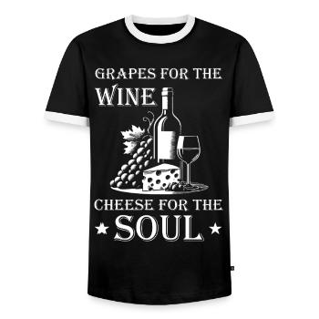 Vin et fromage – un plaisir pour l’âme - T-shirt contrasté Homme - noir/blanc - Devant - AI Model Female 172 light (172cm) & AI Model Male 178 light (178cm)