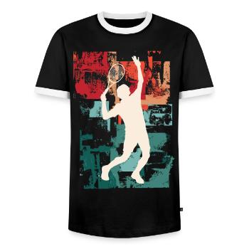 Tennis Tennis Player Player Vintage Retro Colorful - Men's Ringer Shirt - black/white - Front - AI Model Female 172 light (172cm) & AI Model Male 178 light (178cm)