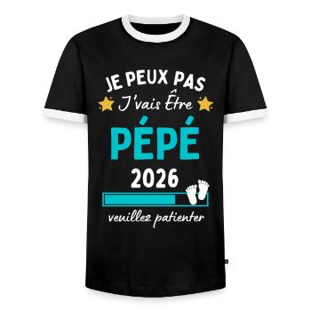 Je peux Pépé en 2026 Cadeau Futur Papy - T-shirt contrasté Homme - noir/blanc - Devant - AI Model Female 172 light (172cm) & AI Model Male 178 light (178cm)