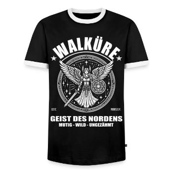 Valkyrie, du nord. Courageux, sauvage, indompté - T-shirt contrasté Homme - noir/blanc - Devant - AI Model Female 172 light (172cm) & AI Model Male 178 light (178cm)