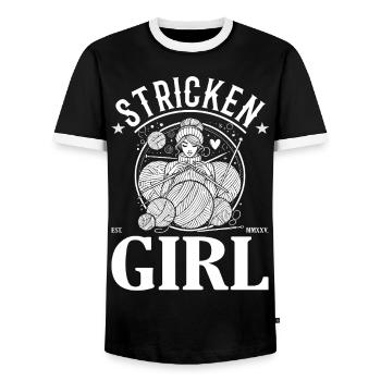 Knitting Girl – Handmade & Love in Every Stitch - Men's Ringer Shirt - black/white - Front - AI Model Female 172 light (172cm) & AI Model Male 178 light (178cm)