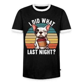J’ai fait ce que la nuit dernière Bulldog français intimidateur - T-shirt contrasté Homme - noir/blanc - Devant - AI Model Female 172 light (172cm) & AI Model Male 178 light (178cm)
