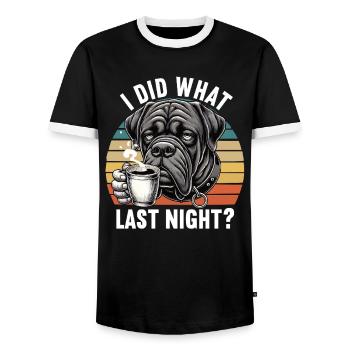 I Did What Last Night Cane Corso Cane Corsos Dogs - Men's Ringer Shirt - black/white - Front - AI Model Female 172 light (172cm) & AI Model Male 178 light (178cm)