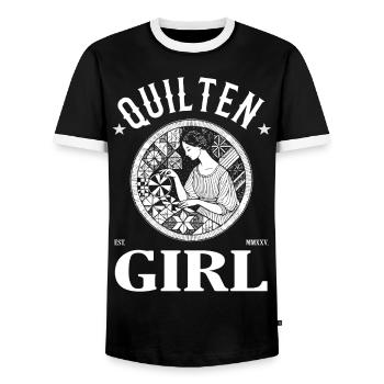Quilting Girl - for women with the cool hobby - Men's Ringer Shirt - black/white - Front - AI Model Female 172 light (172cm) & AI Model Male 178 light (178cm)