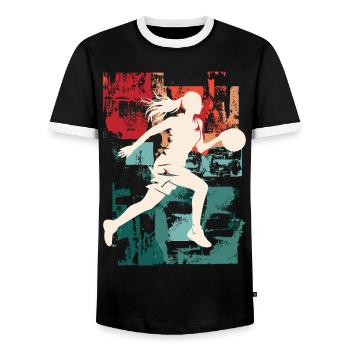 basket-ball femme basketteur joueur de basket-ball - T-shirt contrasté Homme - noir/blanc - Devant - AI Model Female 172 light (172cm) & AI Model Male 178 light (178cm)