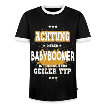 Attention this baby boomer just a guy - Men's Ringer Shirt - black/white - Front - AI Model Female 172 light (172cm) & AI Model Male 178 light (178cm)