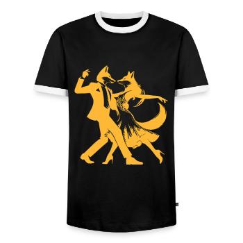 Orange foxes dancing tango - Men's Ringer Shirt - black/white - Front - AI Model Female 172 light (172cm) & AI Model Male 178 light (178cm)