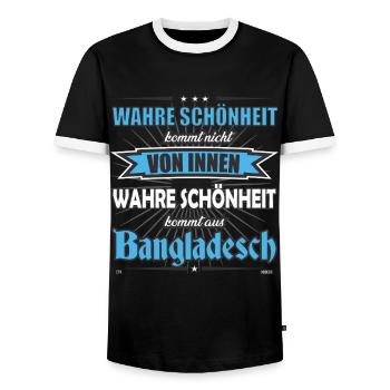 True beauty comes from Bangladesh design - Men's Ringer Shirt - black/white - Front - AI Model Female 172 light (172cm) & AI Model Male 178 light (178cm)