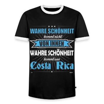 True beauty comes from Costa Rica design - Men's Ringer Shirt - black/white - Front - AI Model Female 172 light (172cm) & AI Model Male 178 light (178cm)