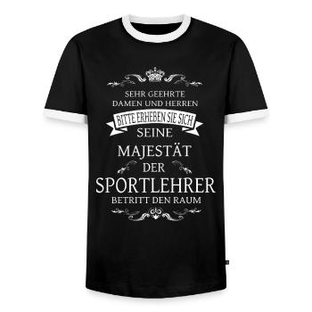 His Majesty the Physical Education Teacher enters the room - Men's Ringer Shirt - black/white - Front - AI Model Female 172 light (172cm) & AI Model Male 178 light (178cm)