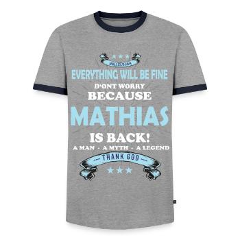 Everything will be fine Mathias Is back - Männer Kontrast-T-Shirt - Grau/Navy  - Vorne - AI Model Female 172 light (172cm) & AI Model Male 178 light (178cm)