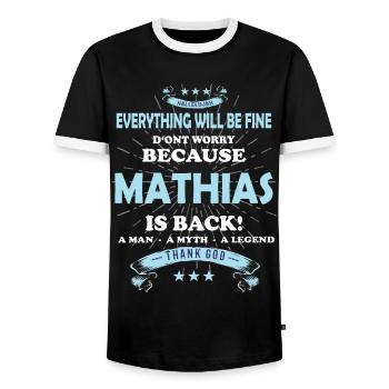 Tout ira bien Mathias est de retour - T-shirt contrasté Homme - noir/blanc - Devant - AI Model Female 172 light (172cm) & AI Model Male 178 light (178cm)