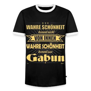 True beauty comes from Gabon design - Men's Ringer Shirt - black/white - Front - AI Model Female 172 light (172cm) & AI Model Male 178 light (178cm)