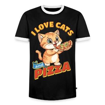 Chat J’Aime Les Chats Et La Pizza Drôle Drôle Humour - T-shirt contrasté Homme - noir/blanc - Devant - AI Model Female 172 light (172cm) & AI Model Male 178 light (178cm)
