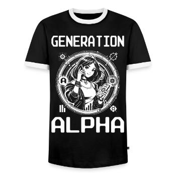 Generation Alpha - Youth Design in Japan Style - Men's Ringer Shirt - black/white - Front - AI Model Female 172 light (172cm) & AI Model Male 178 light (178cm)