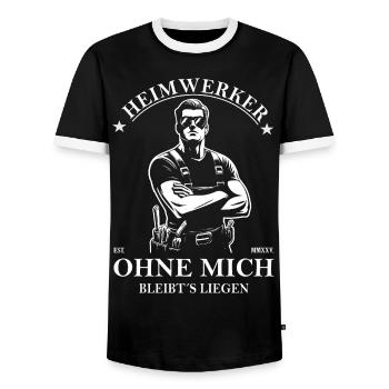 Heimwerker-Design – Ohne mich bleibt’s liegen! - Männer Kontrast-T-Shirt - Schwarz/Weiß - Vorne - AI Model Female 172 light (172cm) & AI Model Male 178 light (178cm)
