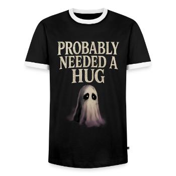 Probably Needed a Hug Sad Ghost - Men's Ringer Shirt - black/white - Front - AI Model Female 172 light (172cm) & AI Model Male 178 light (178cm)