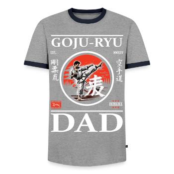 Goju-Ryu Karate Dad Design with Karateka and Kanji - Men's Ringer Shirt - grey/navy  - Front - AI Model Female 172 light (172cm) & AI Model Male 178 light (178cm)
